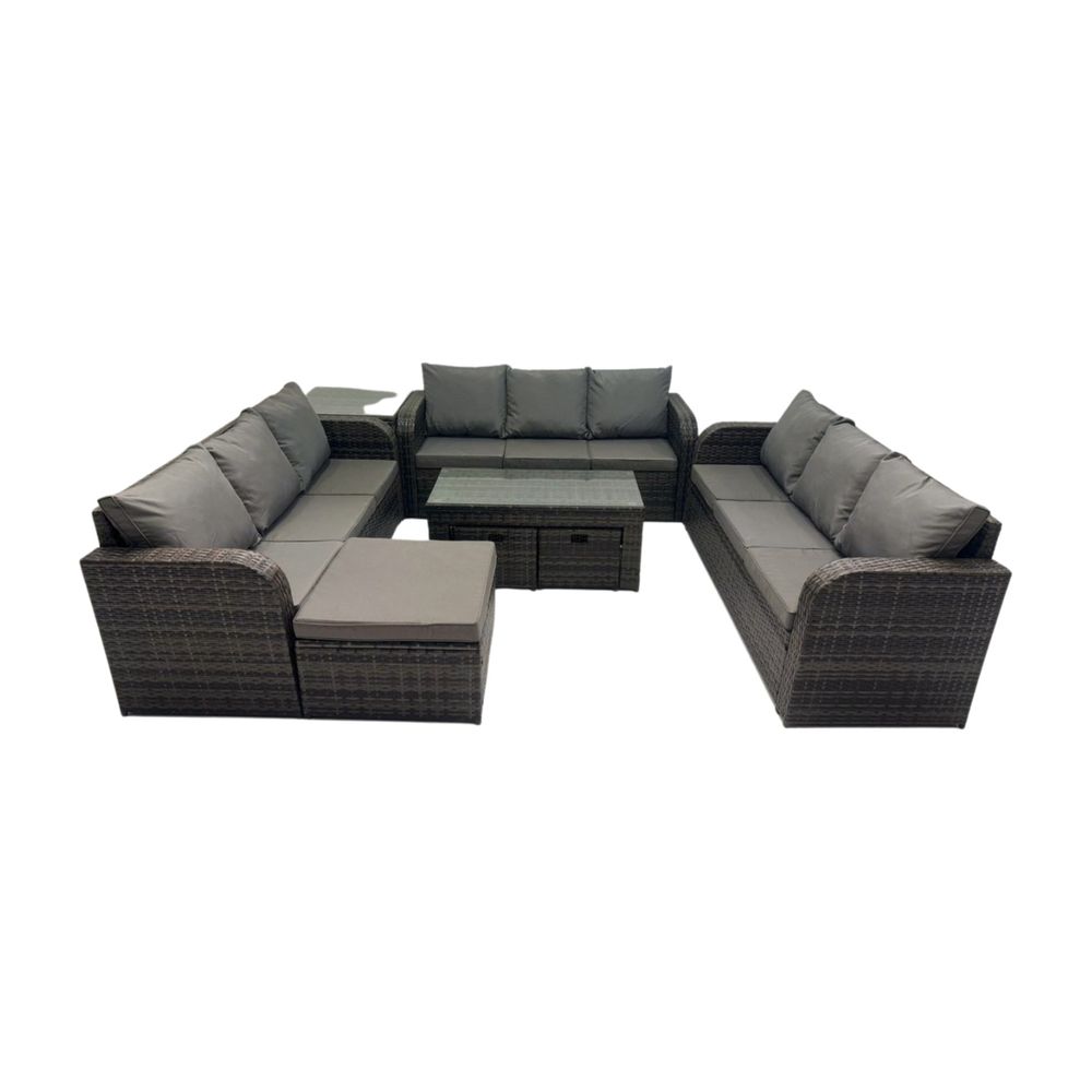 12 places salon de jardin meubles de jardin avec table basse 3 tabourets table d'appoint gris foncé mixte