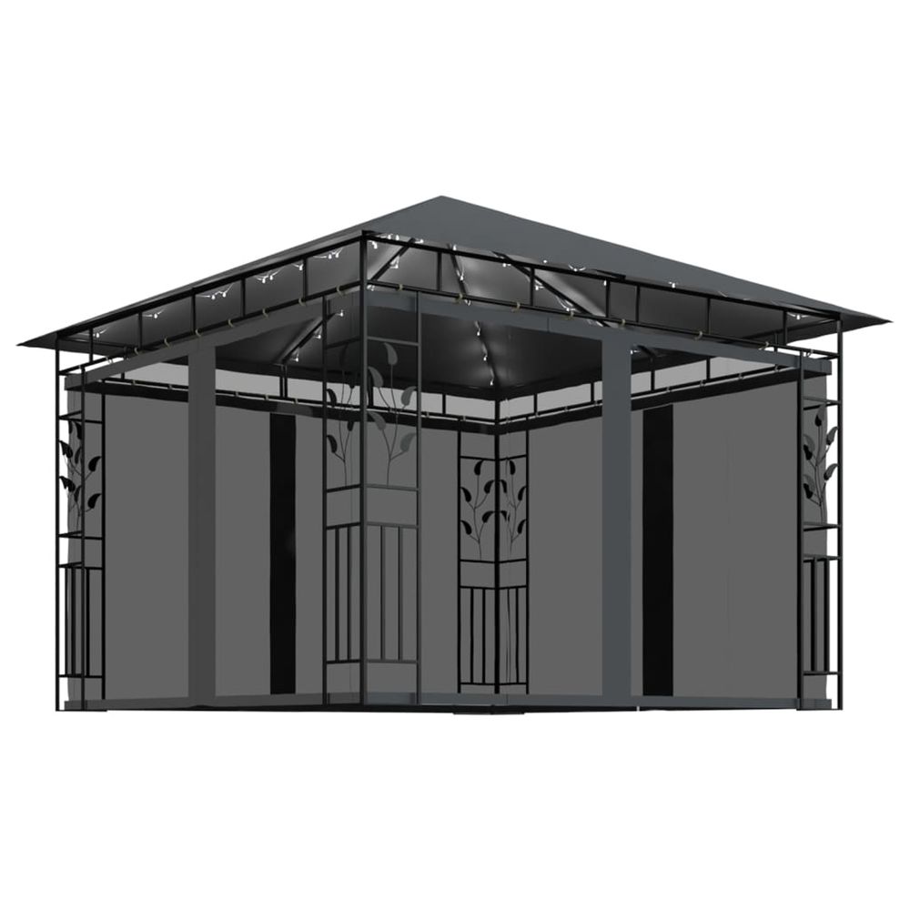 Tonnelle avec moustiquaire et lumières led 3x3x2,73m anthracite