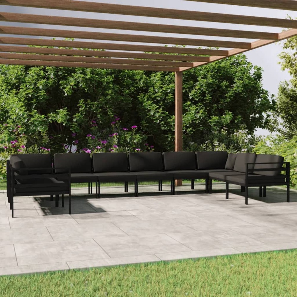 Salon de jardin 10 pcs avec coussins aluminium anthracite