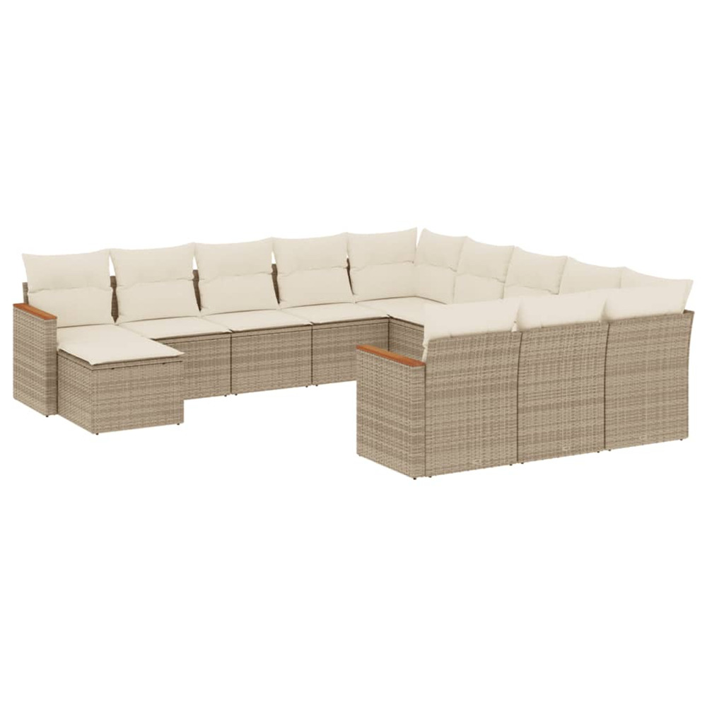 Salon de jardin avec coussins 12 pcs beige résine tressée