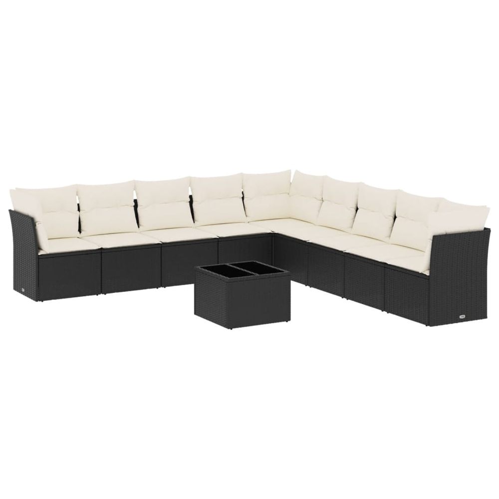 Salon de jardin 10 pcs avec coussins noir résine tressée