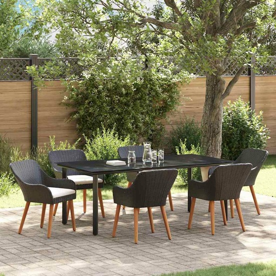 Ensemble de salle à manger pour jardin 7 pcs noir polyrotin
