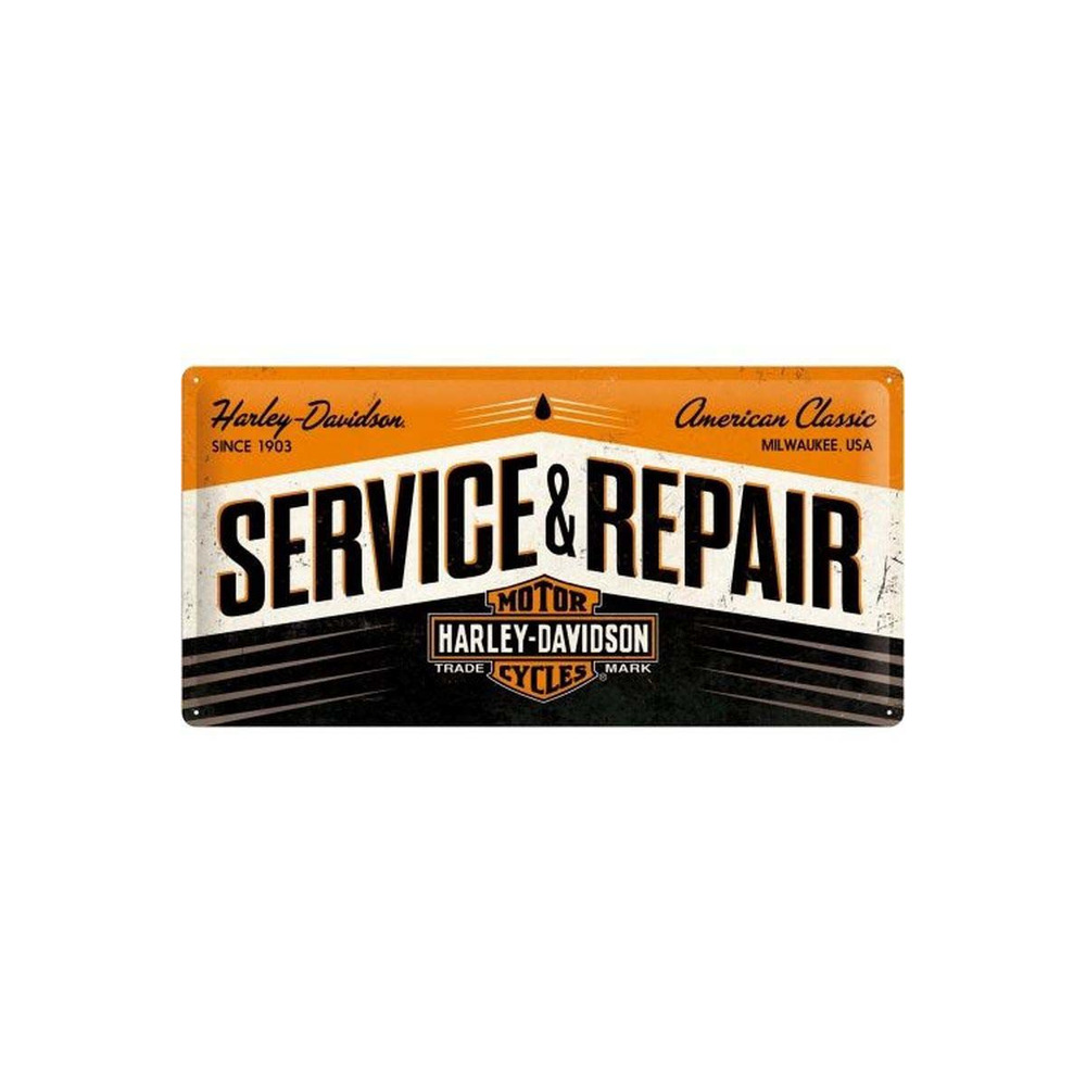 Plaque décorative en métal en relief 50 x 25 cm harley davidson service et repai