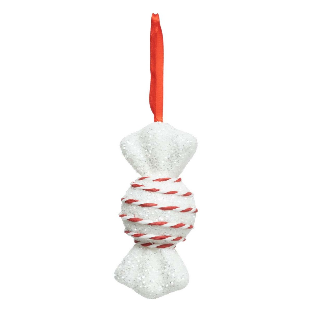 Sujet bonbon rond 13cm polystyrène rouge blanc