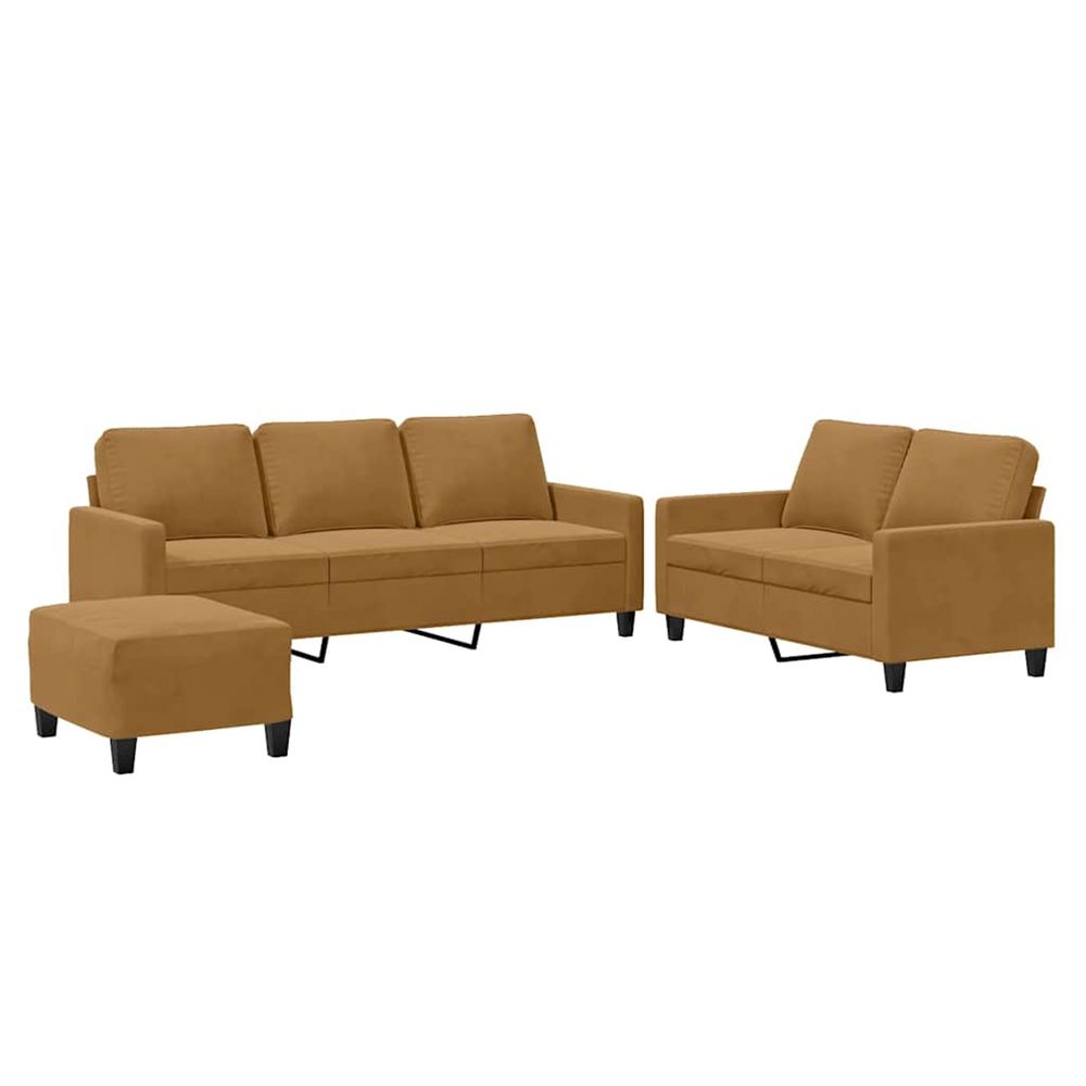 Ensemble de canapés 3 pcs avec coussins marron velours