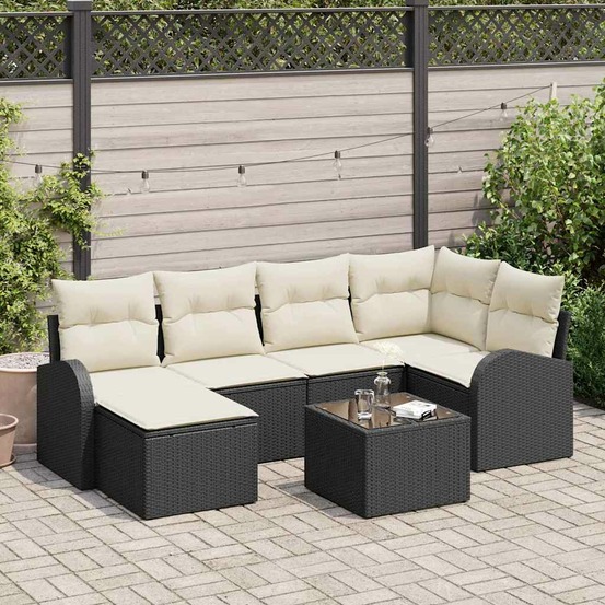 Ensemble de canapé de jardin 7 pcs noir polyrotin