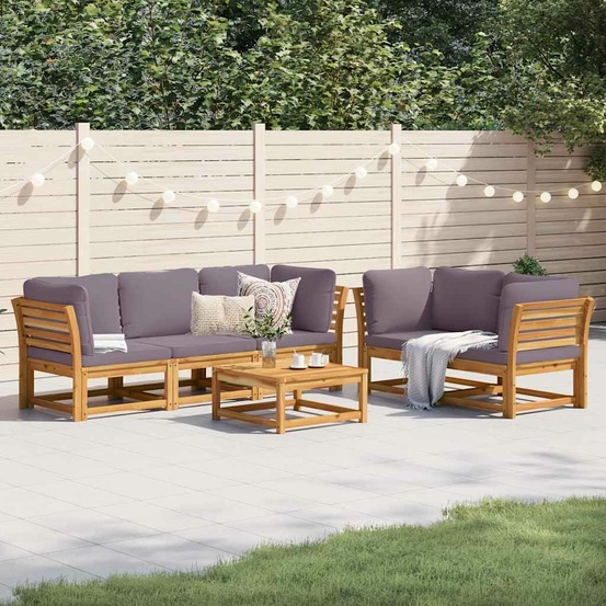 Salon de jardin 6 pcs avec coussins bois d'acacia solide