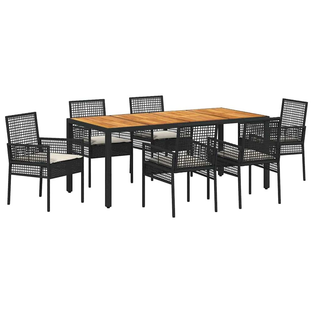 Ensemble de salle à manger pour jardin 7 pc noir polyrotin