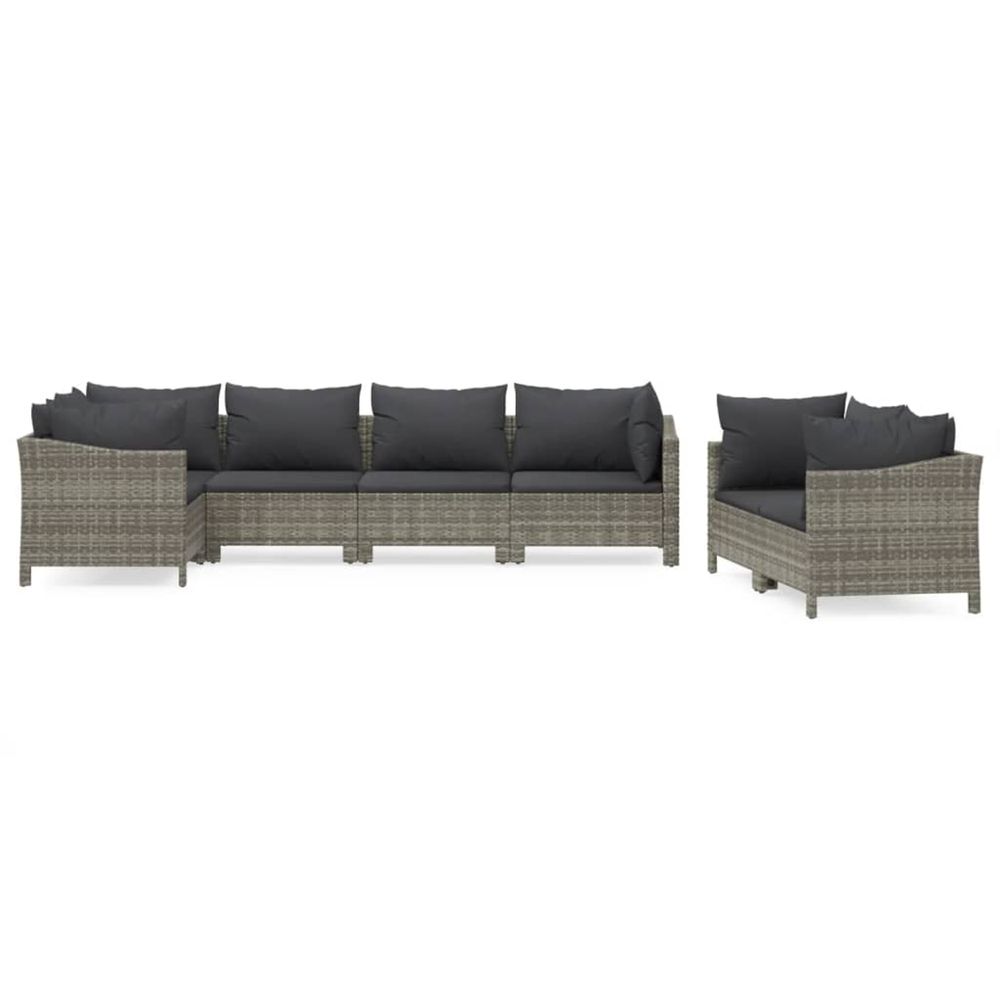 Salon de jardin 7 pcs avec coussins gris résine tressée