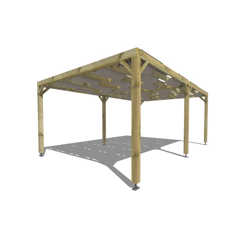 Pergola bois • 6m x 4m • indépendante • sens largeur • voilage semi-transparent inclus • livraison comprise