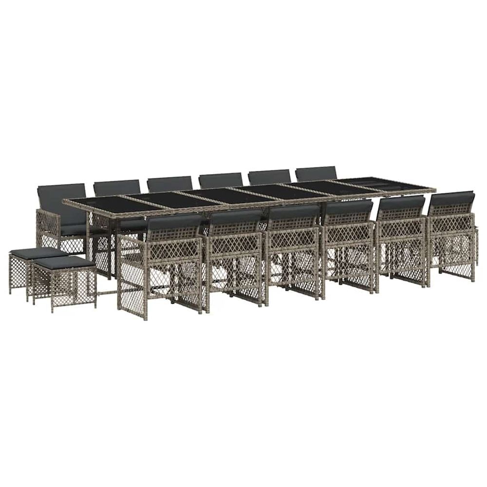 Ensemble à manger de jardin 17 pcs et coussins résine tressée