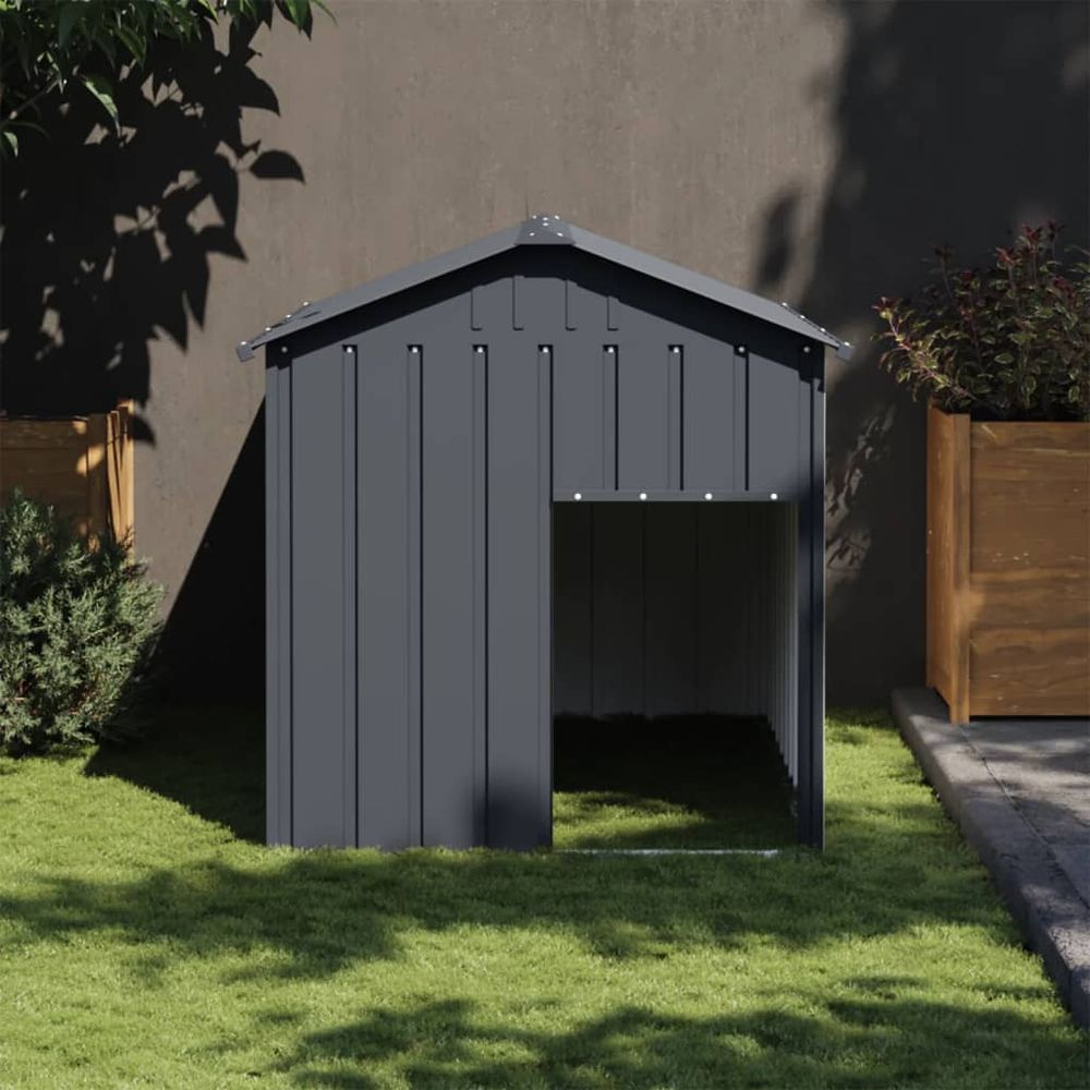 Grande niche pour chien acier galvanisé avec toit pour jardin anthracite