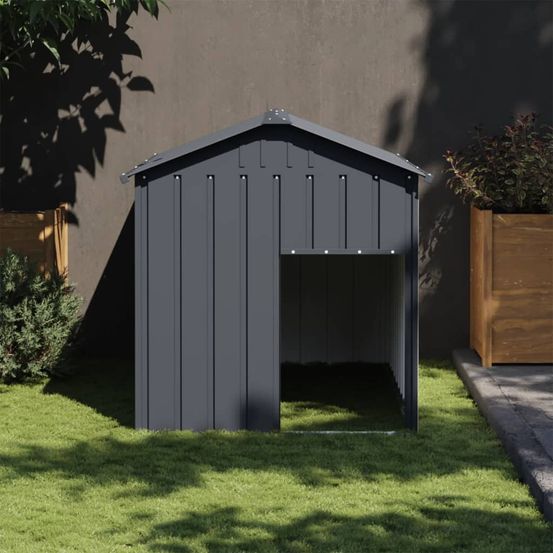 Grande niche pour chien acier galvanisé avec toit pour jardin anthracite