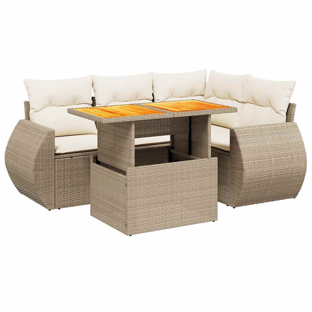Salon de jardin avec coussins 5 pcs beige résine tressée