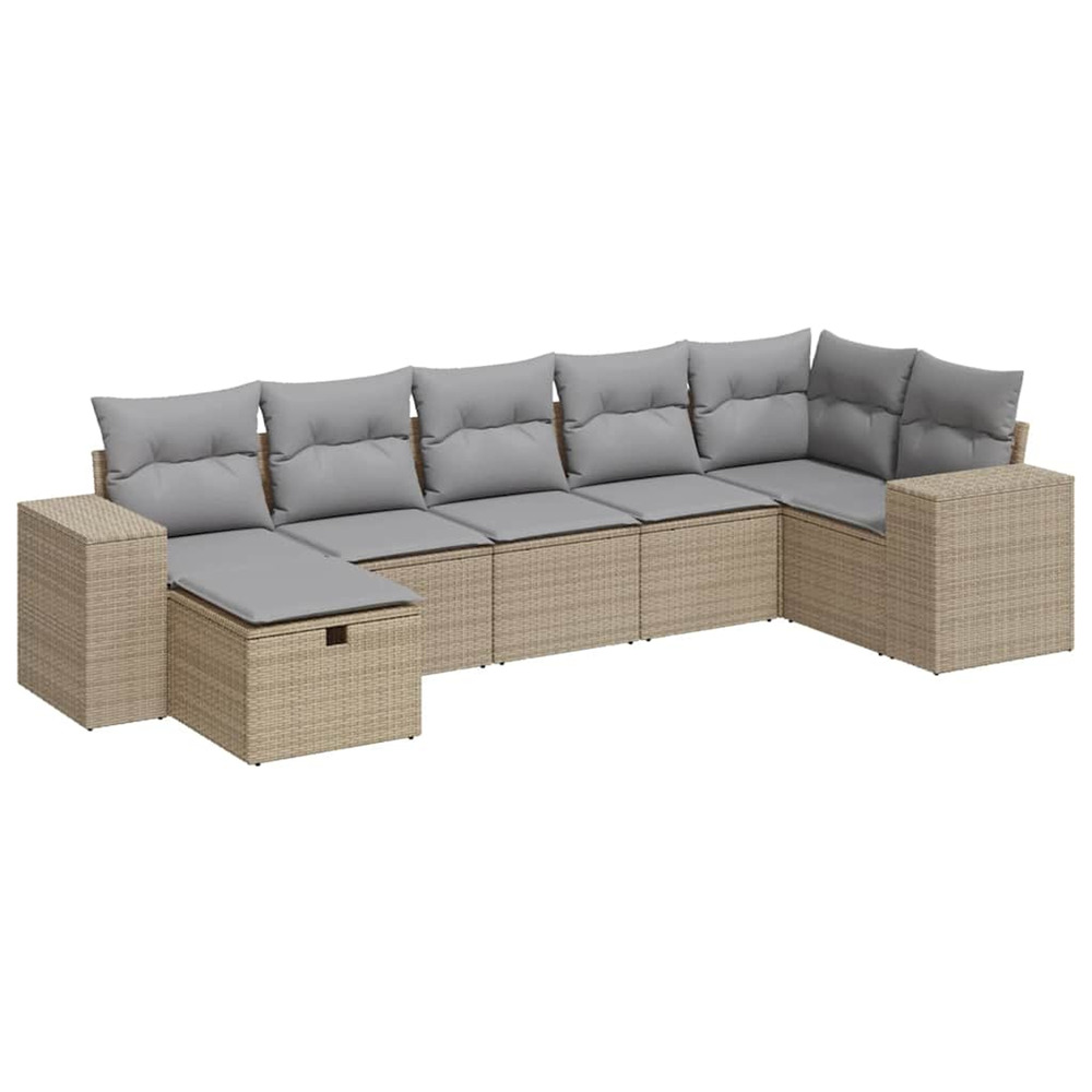 Salon de jardin avec coussins 7 pcs beige résine tressée