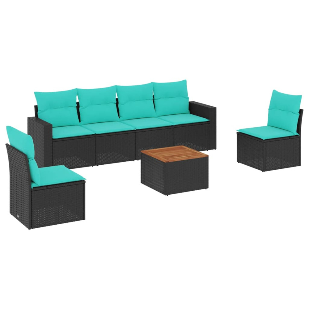 Salon de jardin 7 pcs avec coussins noir résine tressée