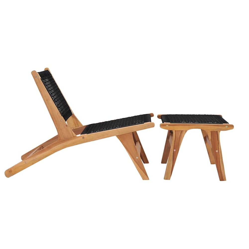 Chaise longue avec repose-pied bois de teck solide et corde