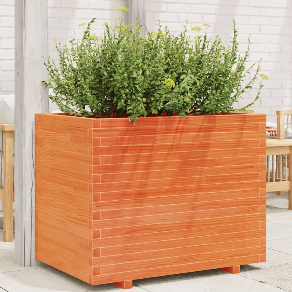 Grand potager sur pieds en bois pin massif brun cire 90x60x72 cm