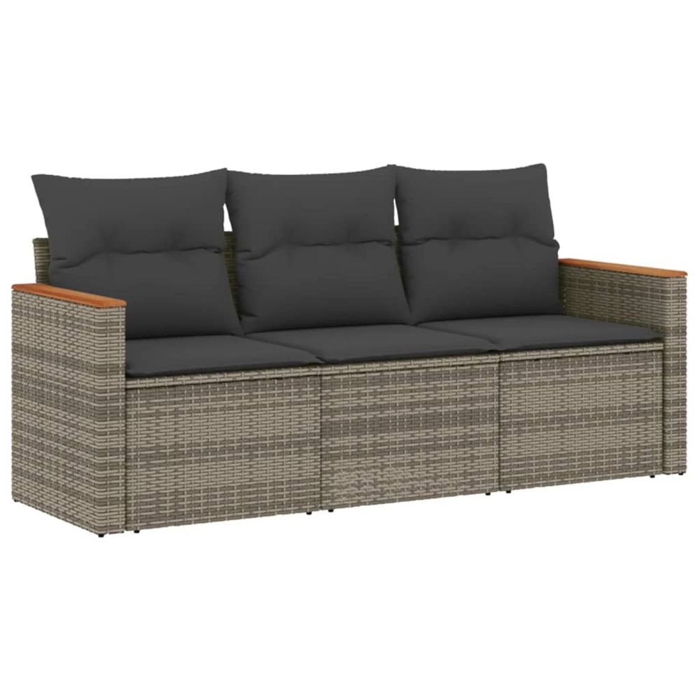 Salon de jardin avec coussins 3 pcs gris résine tressée
