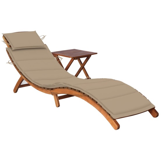 Transat chaise longue bain de soleil lit de jardin terrasse meuble d'extérieur avec table et coussin bois d'acacia