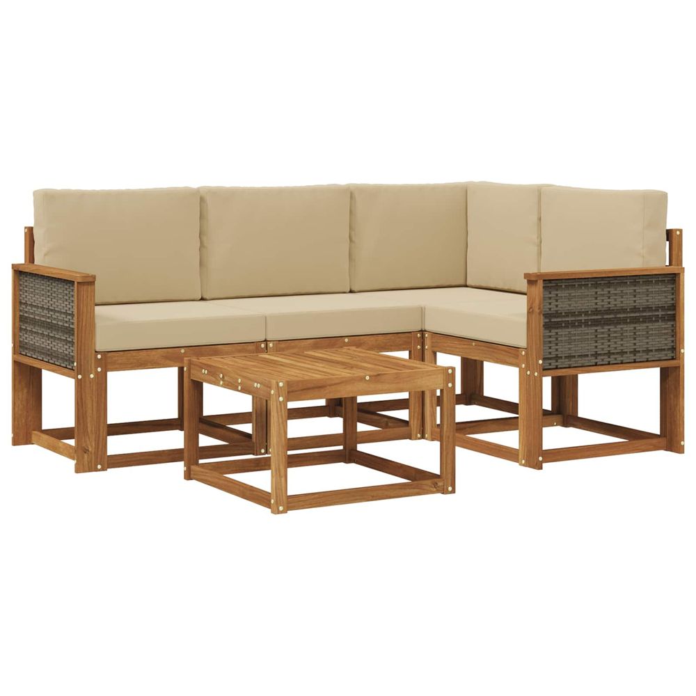 Ensemble de canapés d'extérieur 5 pc naturel et beige polyester