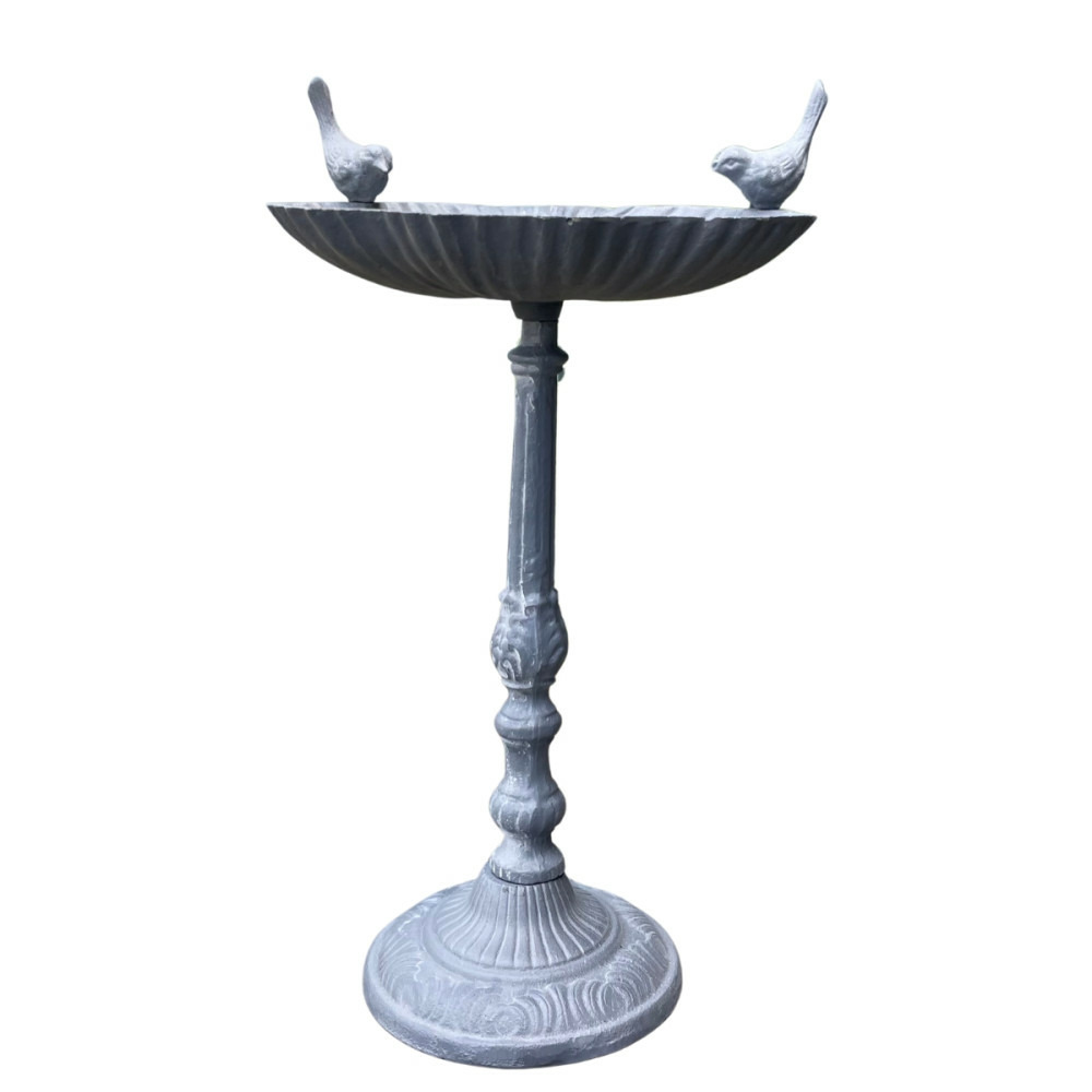 Mangeoire à oiseaux sur pied abreuvoir jardin fonte grise 50cm