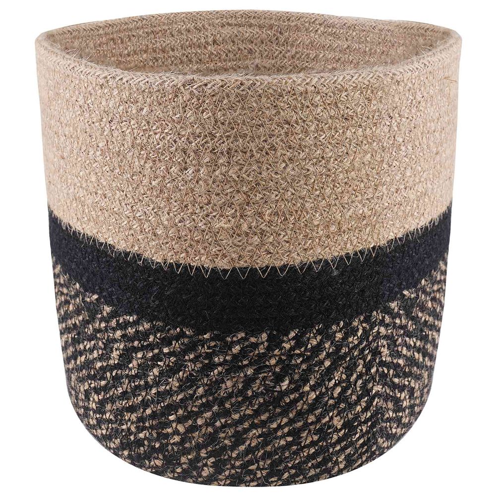 Lot 2 pots plantes jute véranda patio style bicolore naturel noir ø21cm