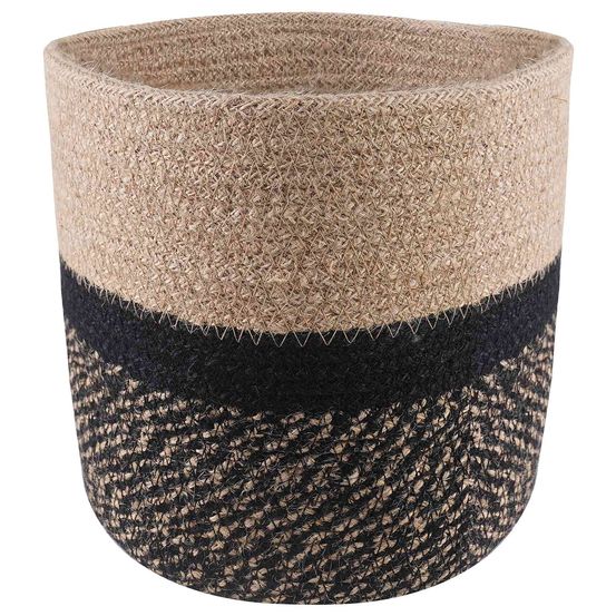 Lot 2 pots plantes jute véranda patio style bicolore naturel noir ø21cm