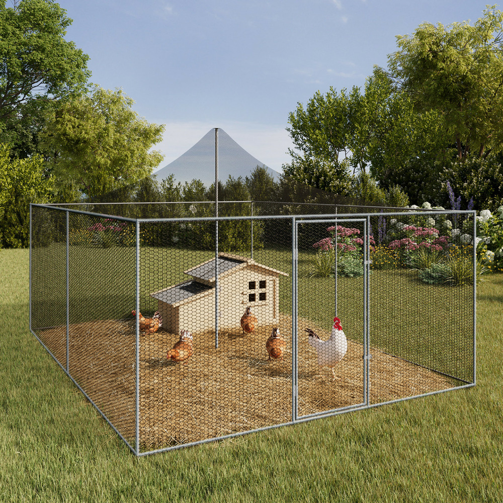 Volière 12m² enclos poulailler 3x4m parc grillagé toit filet acier galvanisé