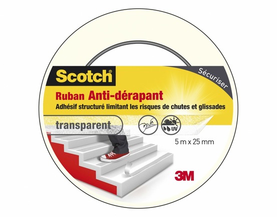 Ruban antidérapant de scotch, une face l.5 m x l.25 mm transparent