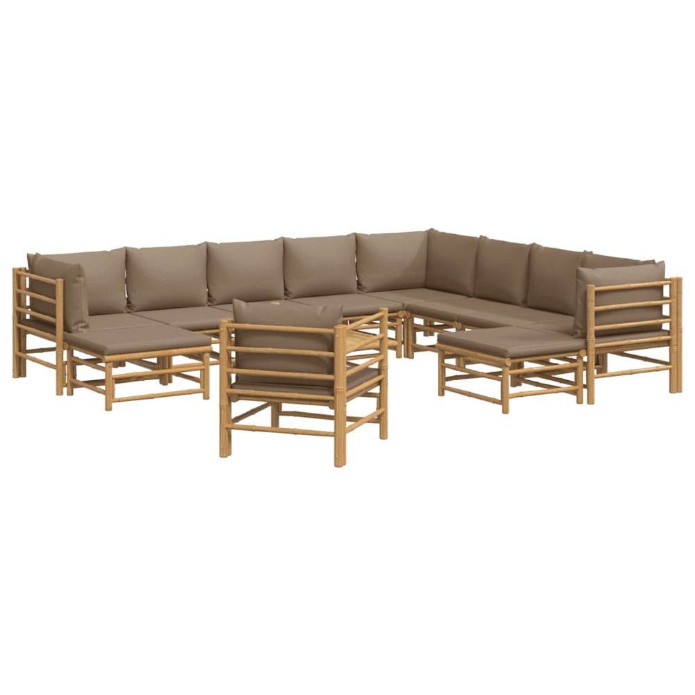 Salon de jardin meuble d'extérieur ensemble de mobilier 12 pièces avec coussins taupe bambou