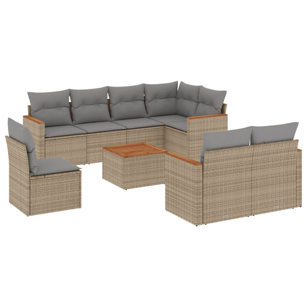 Salon de jardin avec coussins 9 pcs beige résine tressée