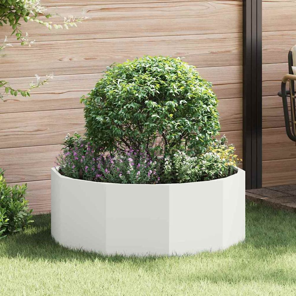 Jardinière ronde acier pour jardin et balcon blanc 90x90x35 cm