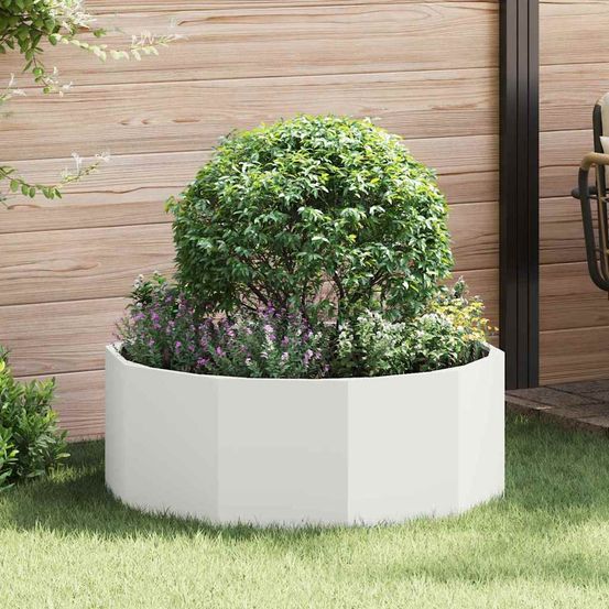 Jardinière ronde acier pour jardin et balcon blanc 90x90x35 cm