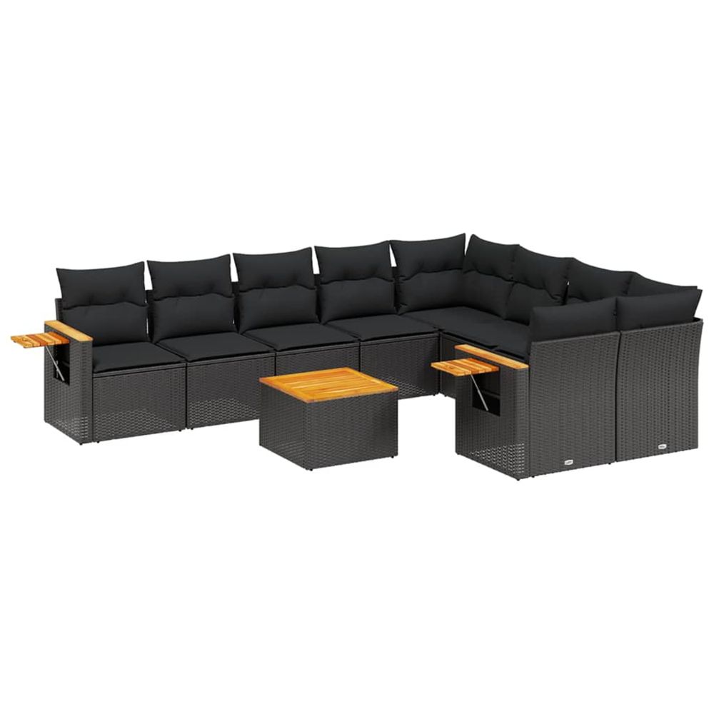 Salon de jardin 10 pcs avec coussins noir résine tressée