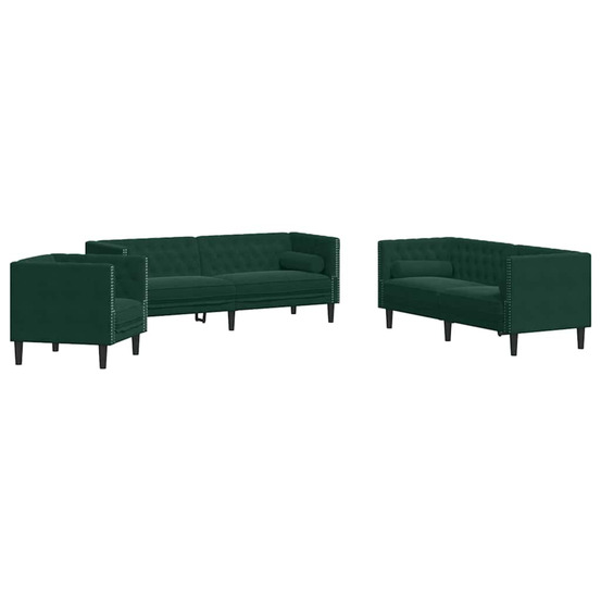 Ensemble de canapé chesterfield et traversins 3 pcs vert foncé