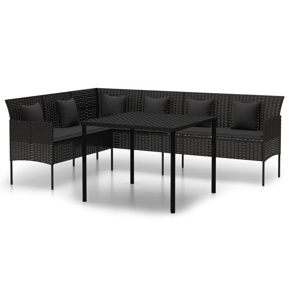 Ensemble à manger de jardin coussins 2pcs noir résine tressée