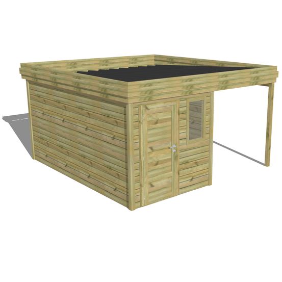 Abri de jardin bois pin traité autoclave 27mm - 4,14x4,34m / 18m2 - bac acier - abri français