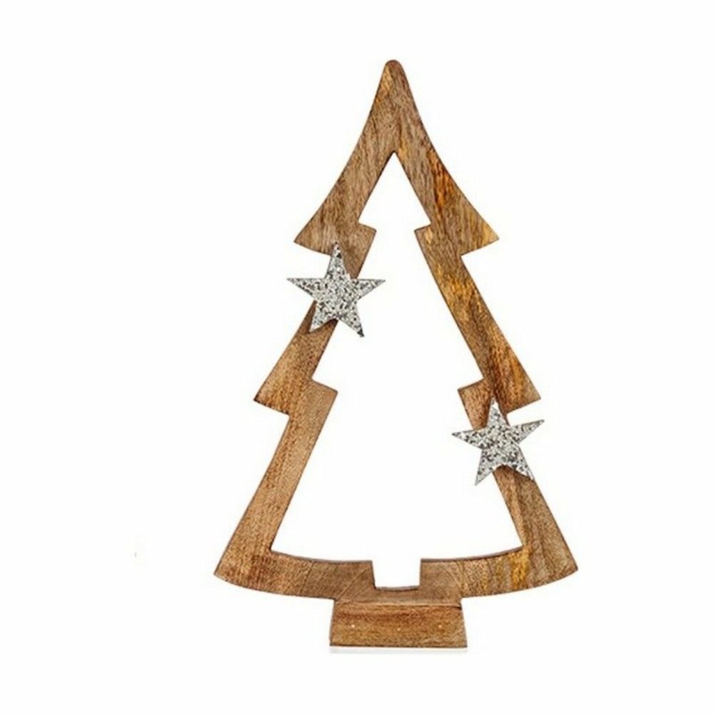 Sapin de noël marron silhouette argenté bois (NULL,5 x 58,5 x 37 cm)
