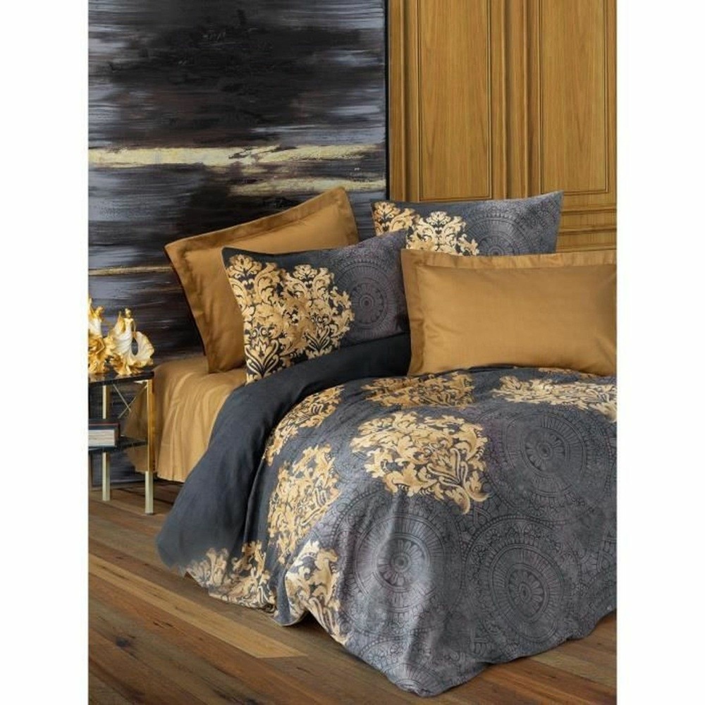 Parure de lit satiné coton - housse de couette 220 x 240 + 2 taies d'oreiller 60 x 60 - anthracite
