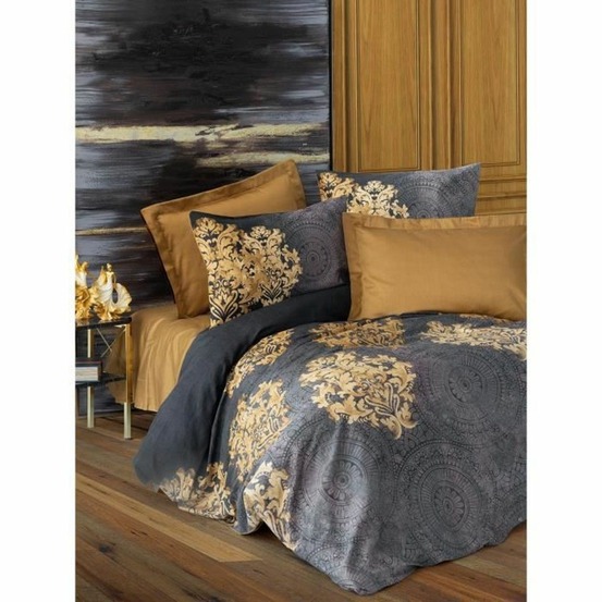 Parure de lit satiné coton - housse de couette 220 x 240 + 2 taies d'oreiller 60 x 60 - anthracite