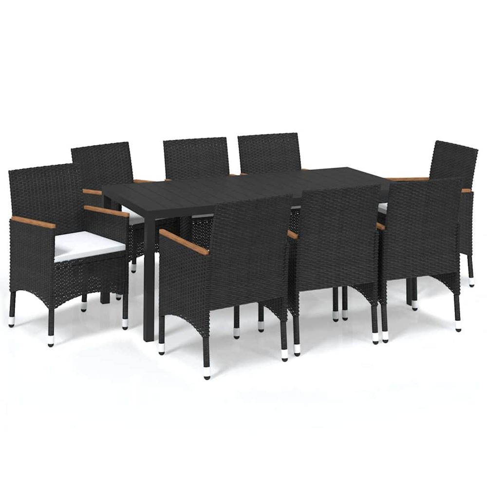 Ensemble à manger de jardin coussins 9pcs résine tressée noir