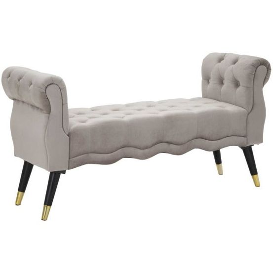 Banc en tissu paris 120 x 40 x 60 cm gris - noir et doré