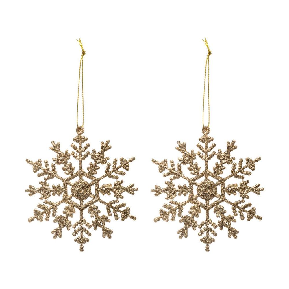 Lot de 2 sujets flocons pailletés plastique or