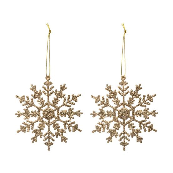 Lot de 2 sujets flocons pailletés plastique or