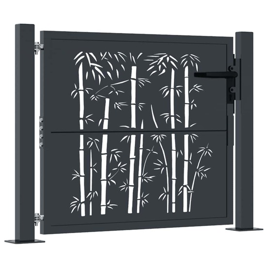Portail de jardin anthracite 100x75 cm acier design bambou