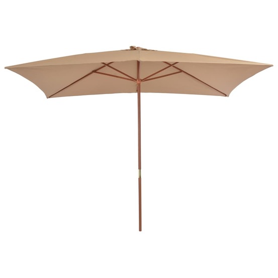 Parasol d'extérieur avec mât en bois 200 x 300 cm taupe
