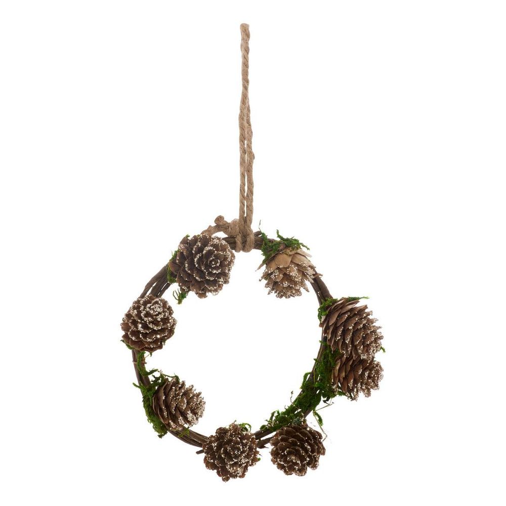 Suspension de sapin couronne de pommes de pin et mousse d. 16 cm
