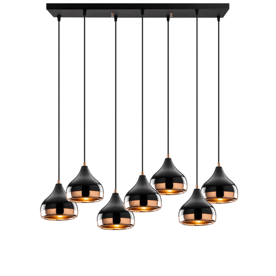 Suspension filaire noire et cuivrée 7 lampes maya