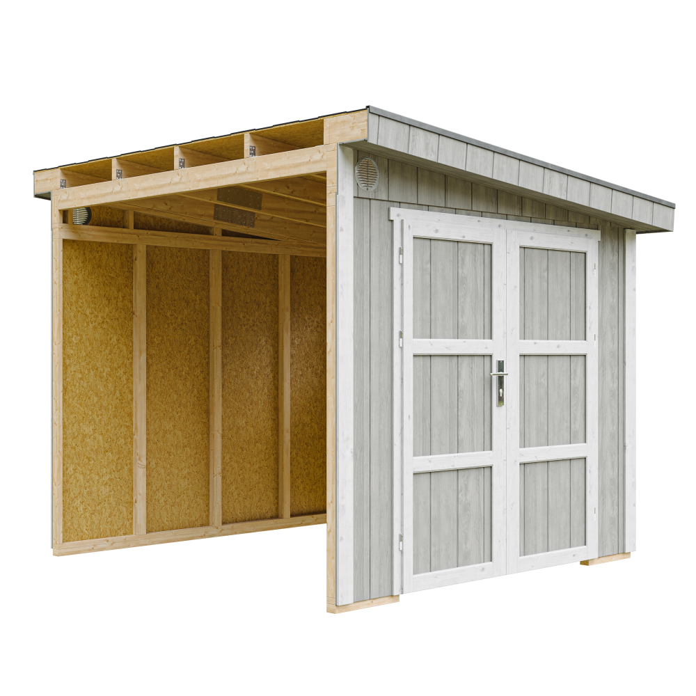 Abri de jardin qualité premium 5,9 m² - h231x248x294 cm - sans plancher e paroi latérale - timbela m938b-tundra grey